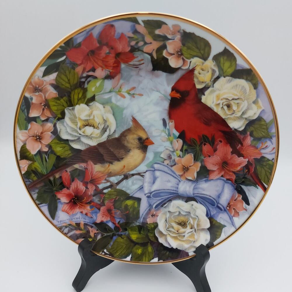 Vintage Theresa Politowicz Cardinals Plate COA, Franklin Mint Birds Decor Gift